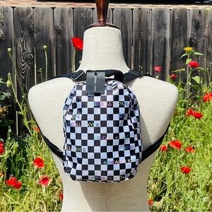 KENDALL + KYLIE Mini BACKPACK Bag Checkered Black White Rainbow Festival Purse